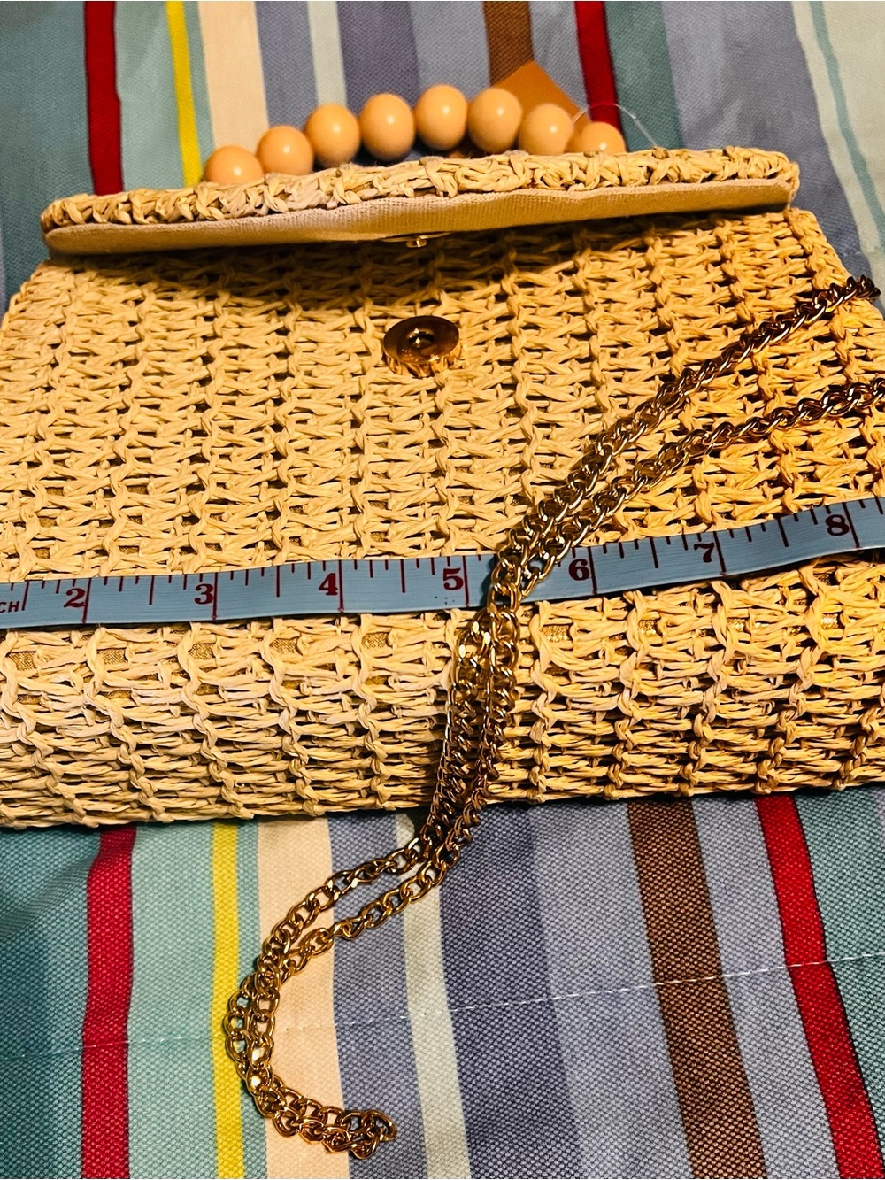 Savannah Natural Straw Mini Bag with Wooden Bead Handle - Picture 3 of 6